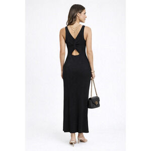 Freshman 1966 black ribbed maxi dress, size small.